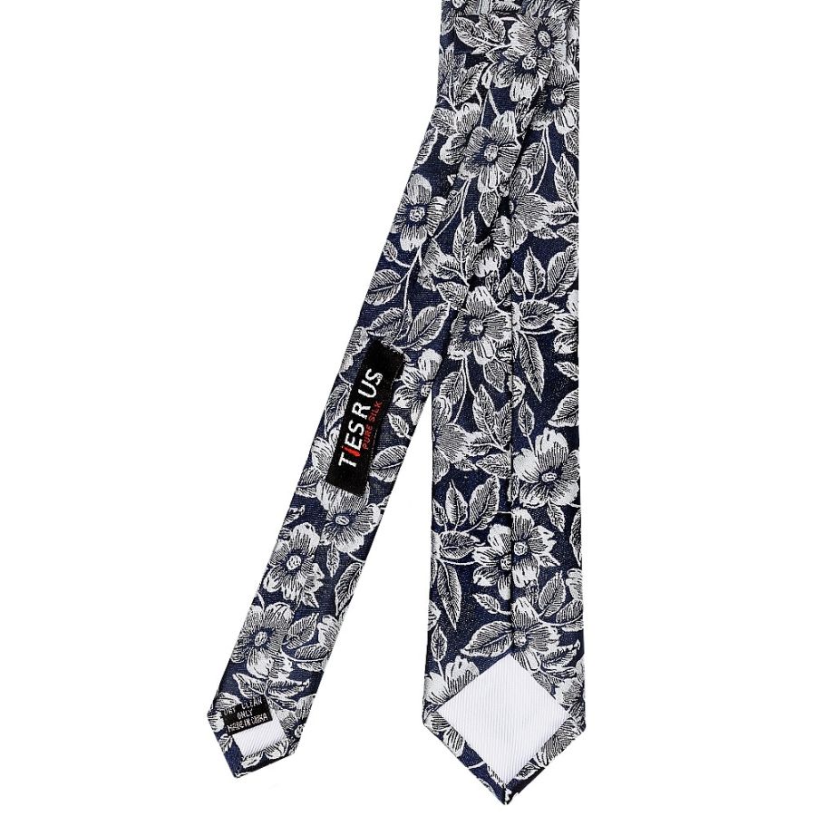 Mens Navy Floral Silk Skinny Tie