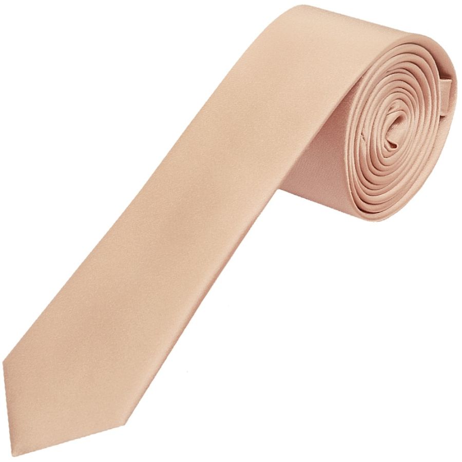 Plain Light Peach Satin Silk Skinny Men's Tie