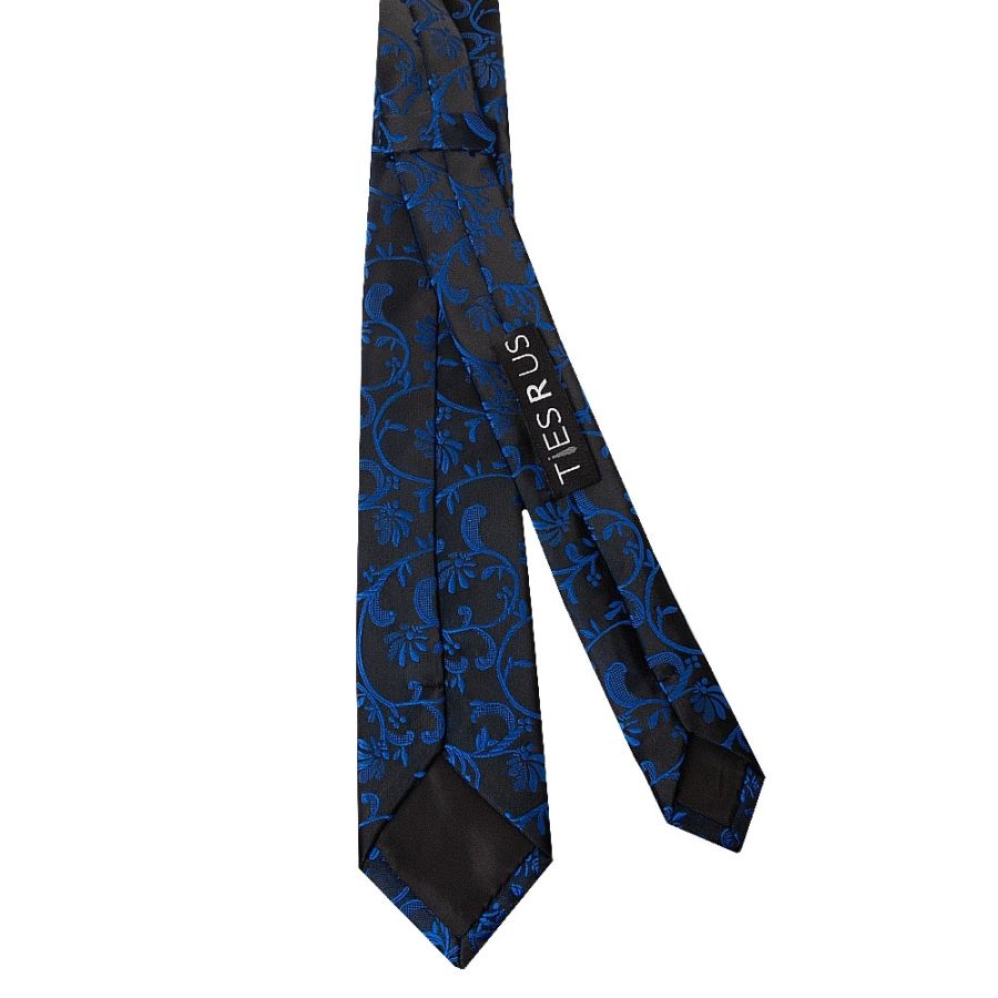 Black with Royal Blue Floral Skinny Boys Tie
