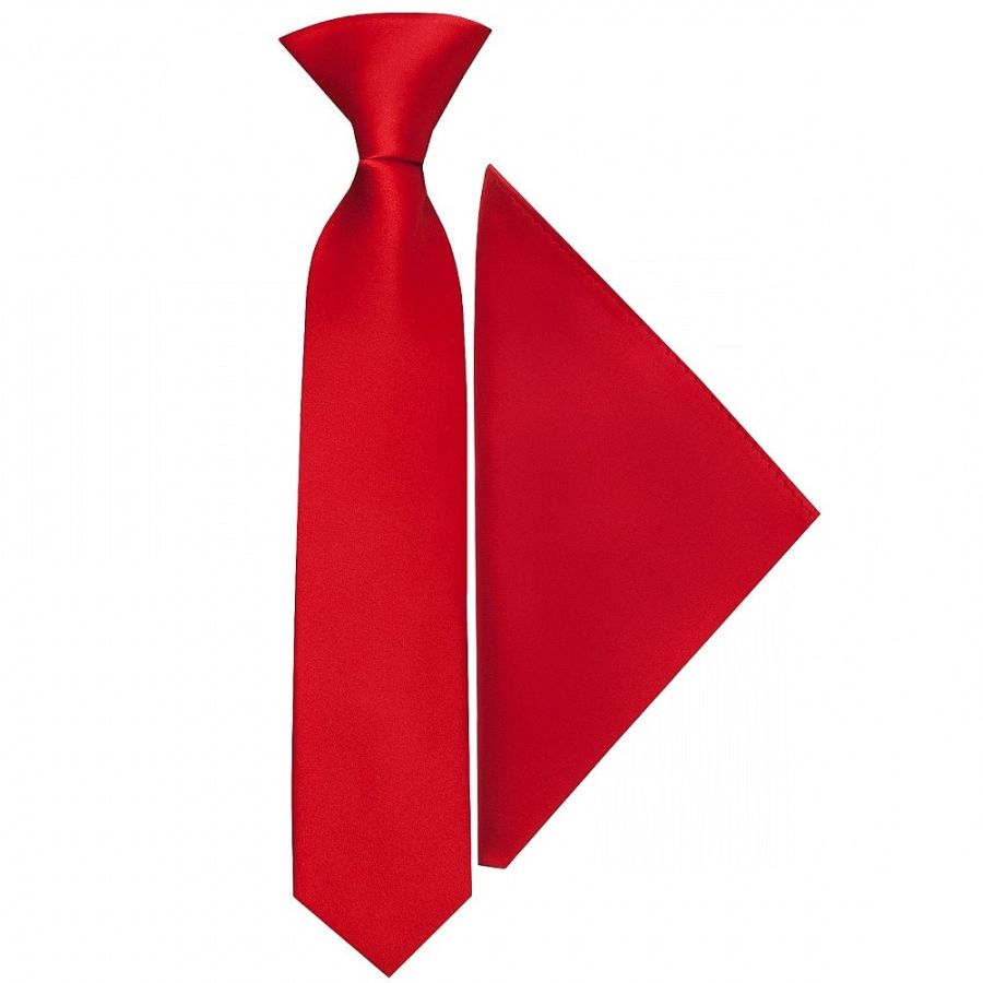 Pre Tied Scarlet Red Satin Boys Tie and Pocket Square Set Age 4-7