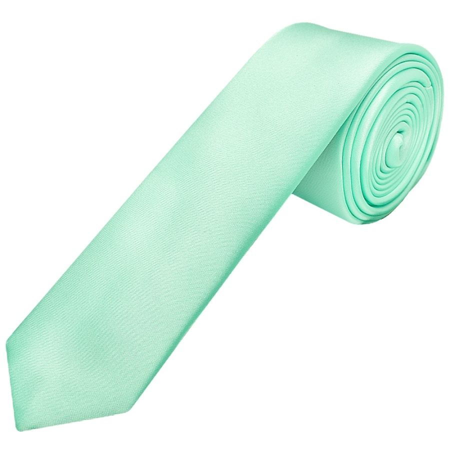 Plain Mint Green Satin Skinny Boys Tie