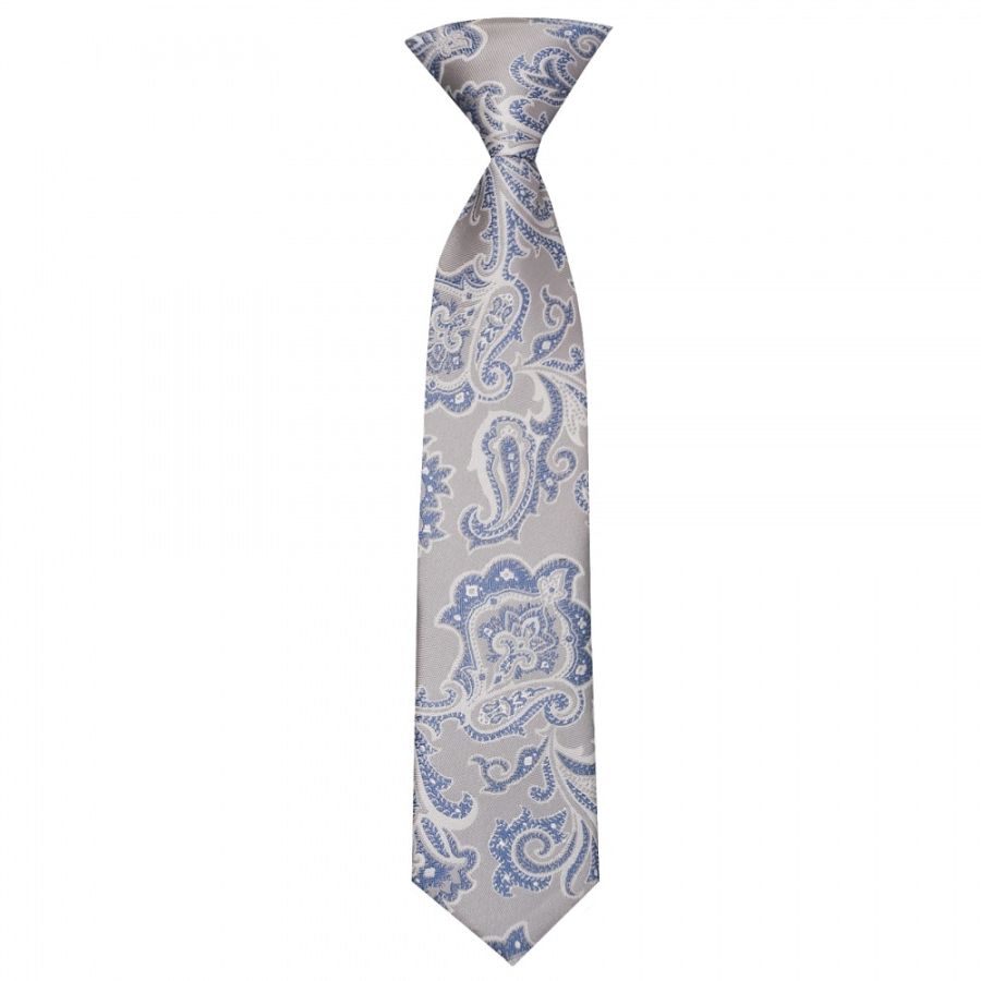 Pre Tied Silver and Blue Paisley Boys Tie Age 4-7