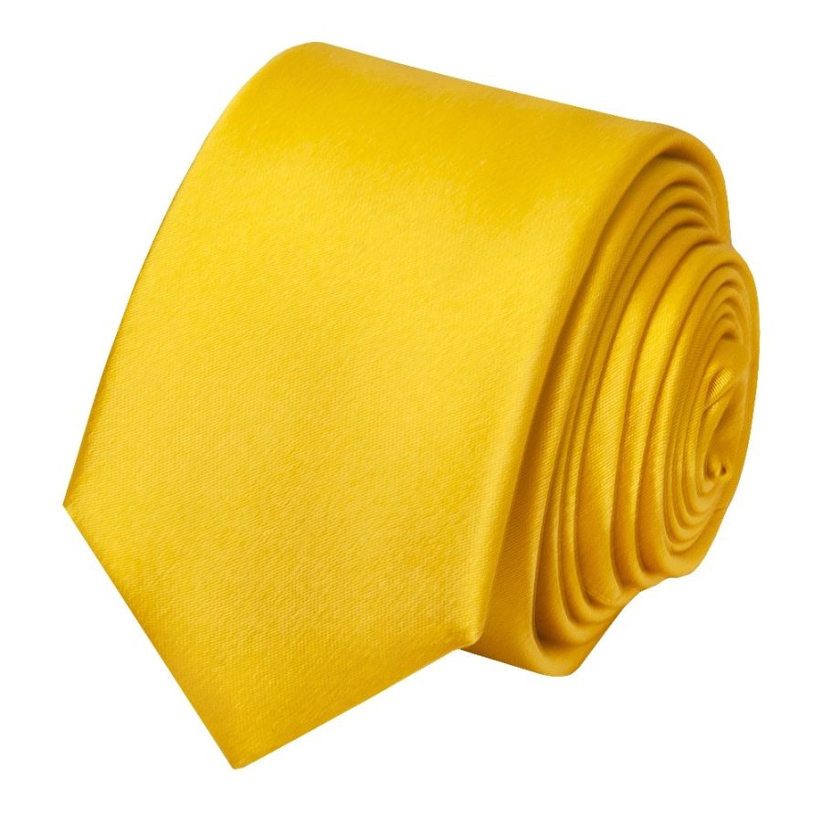 Plain Bright Yellow Satin Silk Skinny Men's Tie