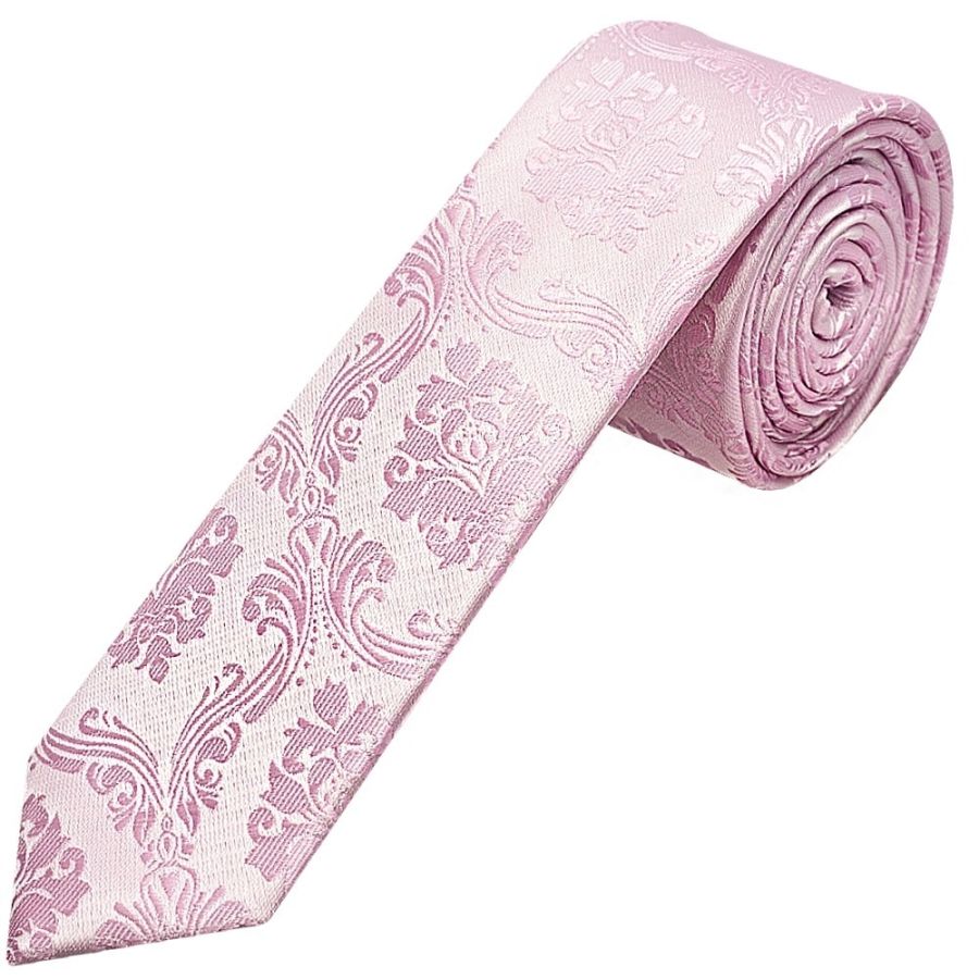 Light Dusty Pink Paisley Boys Skinny Tie and Pocket Square Set