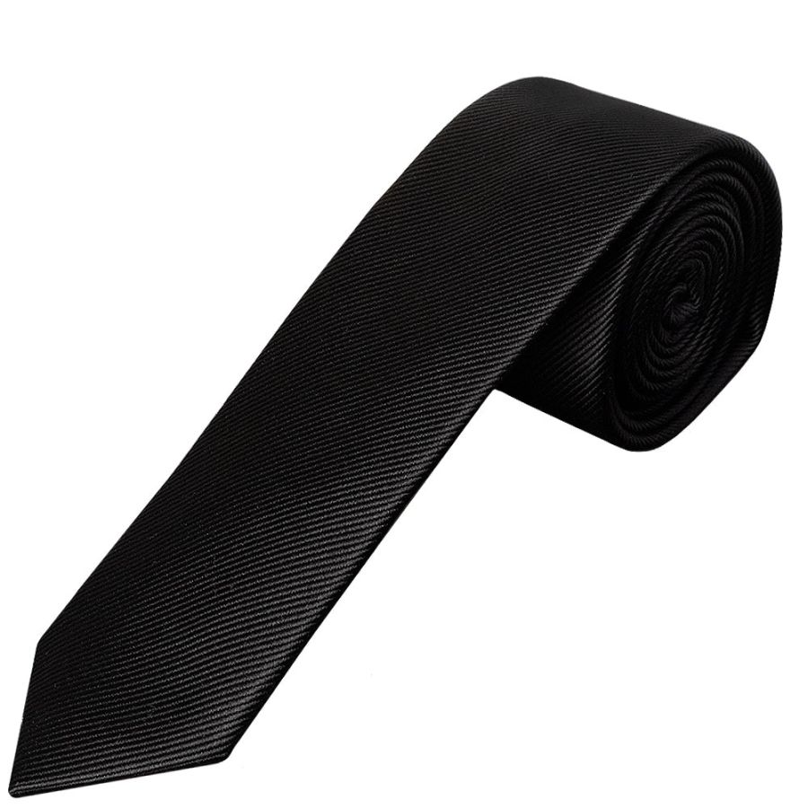 Black Silk Twill Skinny Mens Tie and Pocket Square Set