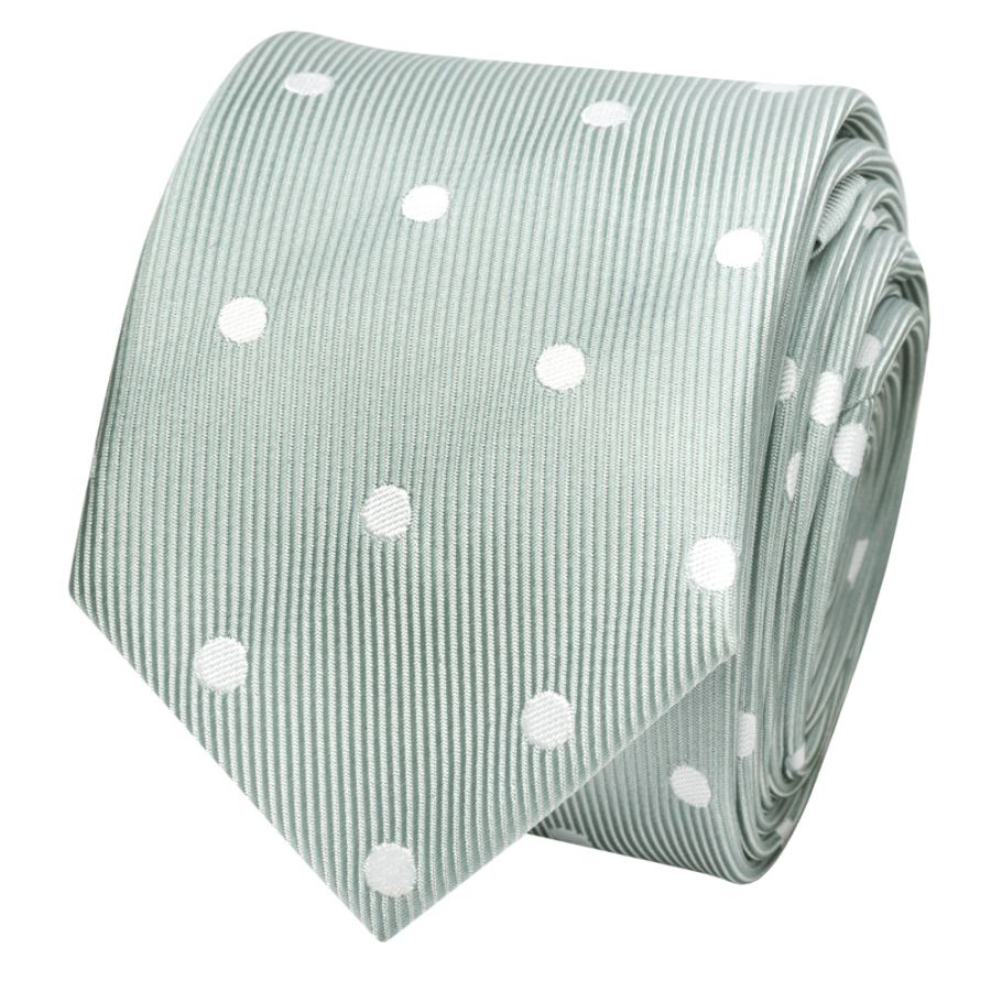 Light Green Large White Spot Skinny Men's Tie