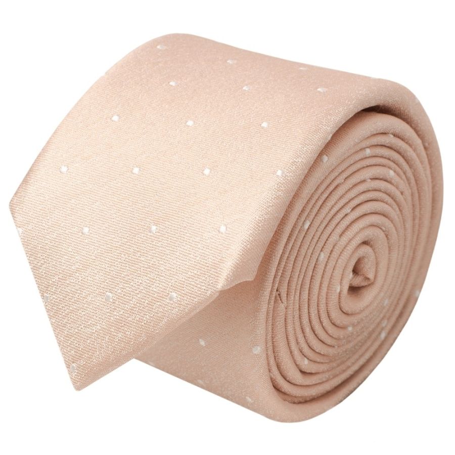 Pink with White Spot Silk Skinny Tie and Pocket Square Set