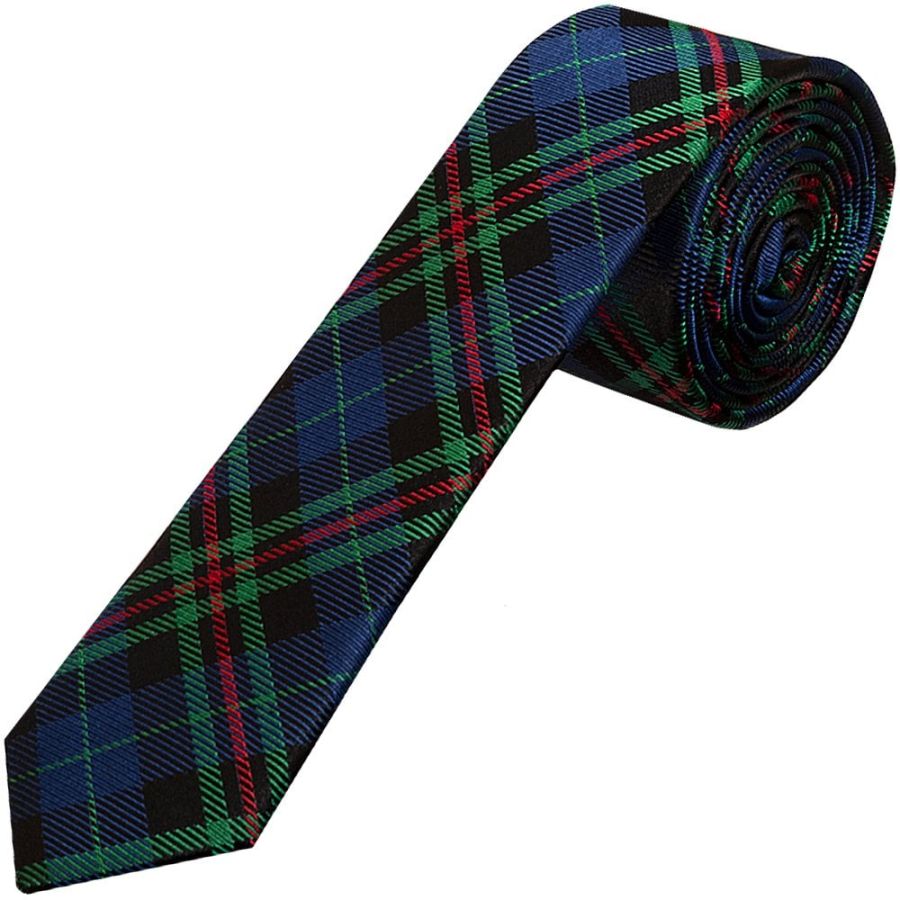 Blue and Green Tartan Silk Skinny Men's Tie