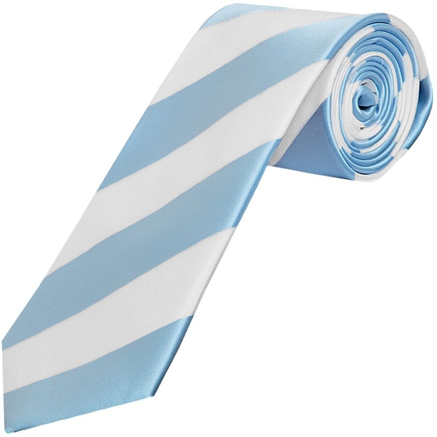 Sky Blue and White Striped Classic Men's Football Tie and Pocket Square Set
