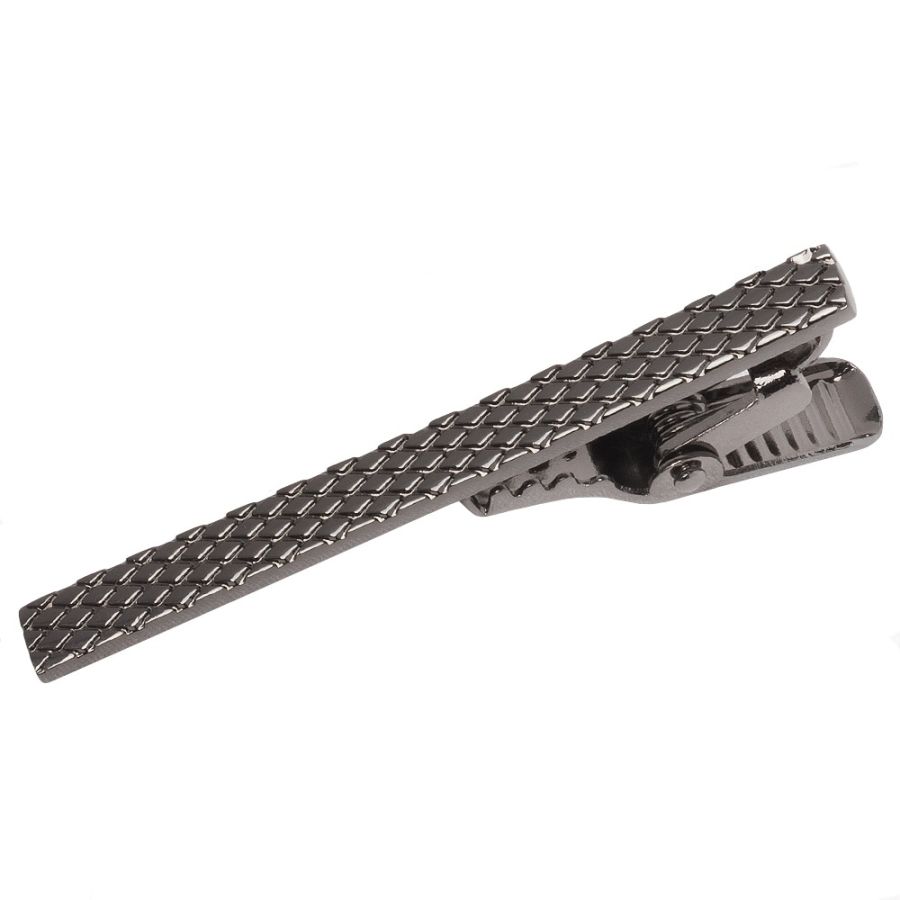 Gunmetal Grey Textured Metal Bar Tie Clip