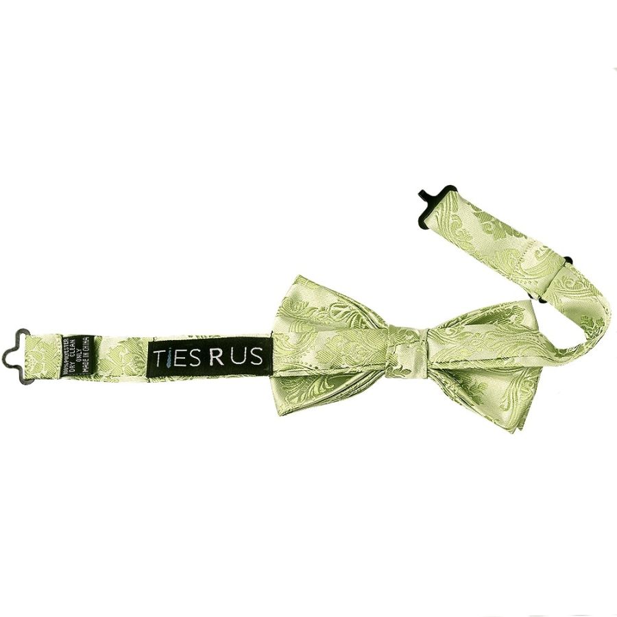 Pre Tied Sage Green Paisley Boys Bow Tie Age 4-7