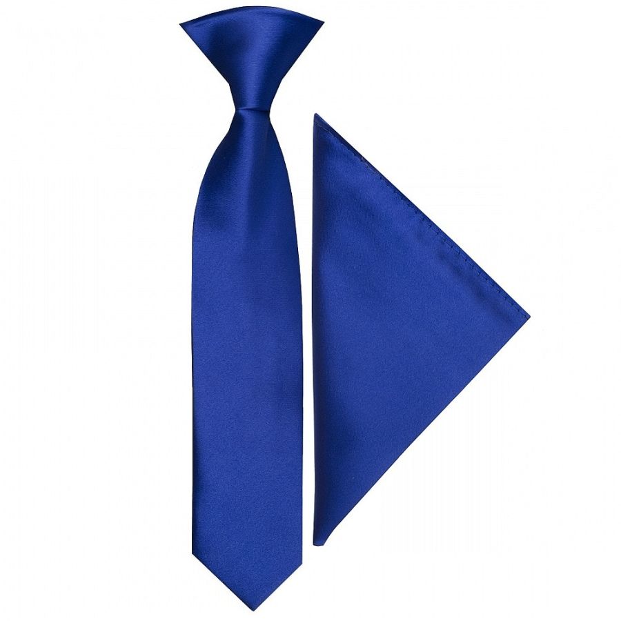 Pre Tied Royal Blue Satin Boys Tie and Pocket Square Age 4-7