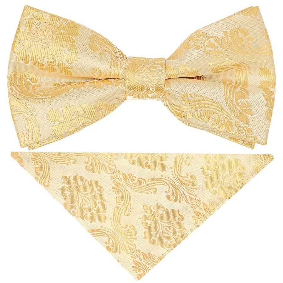 Pre Tied Caramel Paisley Boys Bow Tie and Pocket Square Set