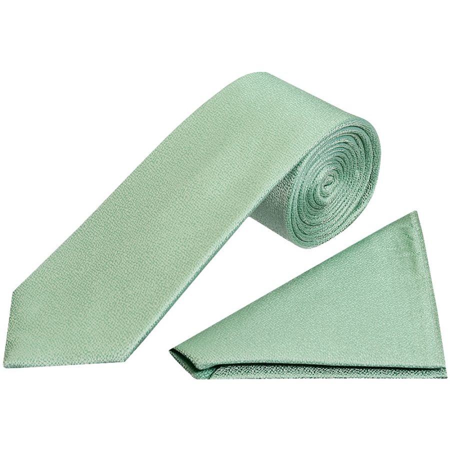Plain Green Textured Silk Classic Men's Tie and Pocket Square Set