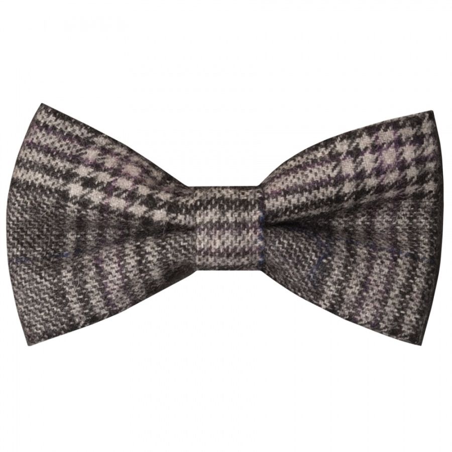 Pre Tied Light Grey Check Tweed Boys Bow Tie Age 4-7
