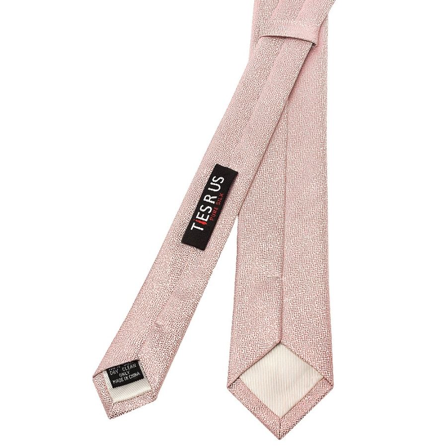 Plain Rose Gold Textured Silk Skinny Men's Tie and Pocket Square Set