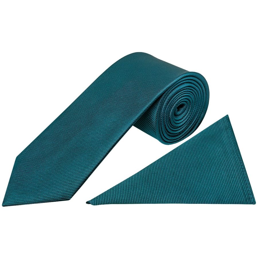 Teal Silk Twill Silk Classic Mens Tie and Pocket Square Set
