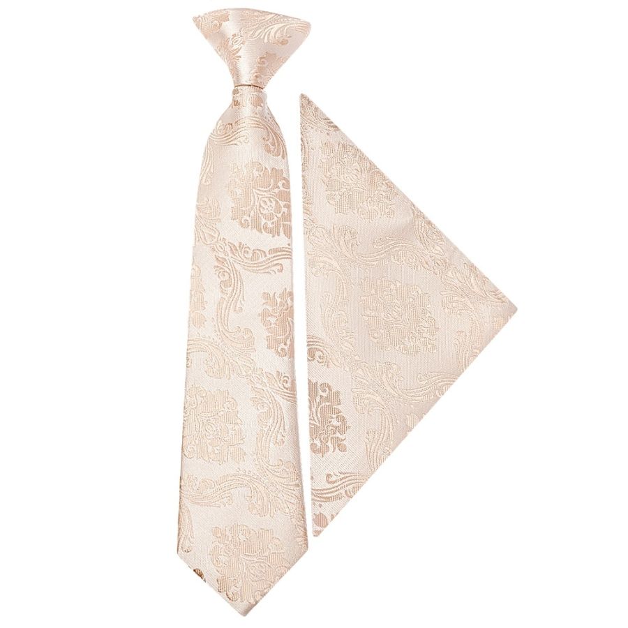 Pre Tied Nude Paisley Boys Tie and Pocket Square Set Age 4-7