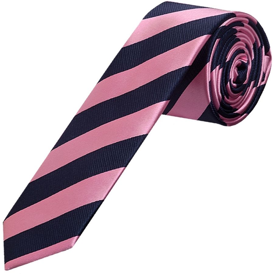 Navy and Pink Striped Skinny Men's Tie