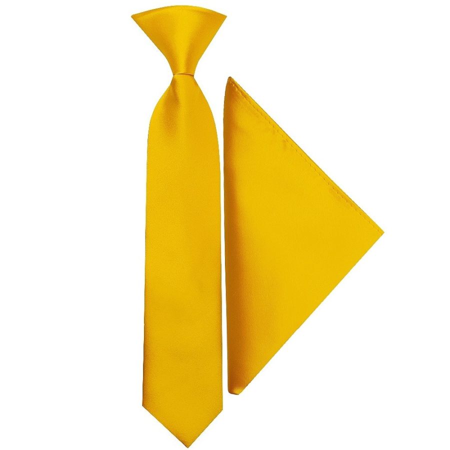 Pre Tied Bright Yellow Satin Boys Tie and Pocket Square Set Age 4-7