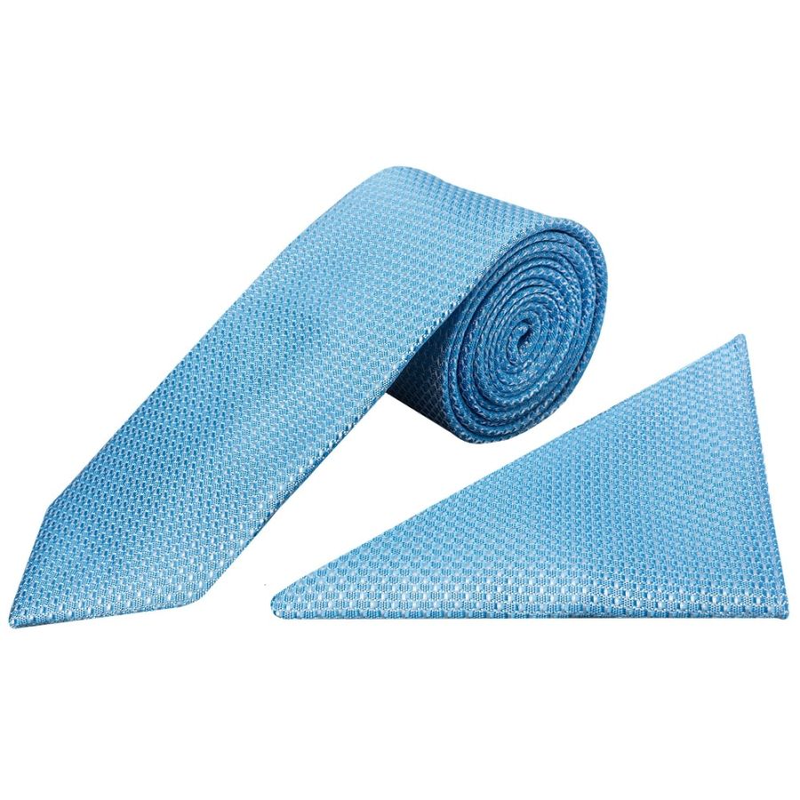 Blue Textured Classic Tie and Pocket Square Set