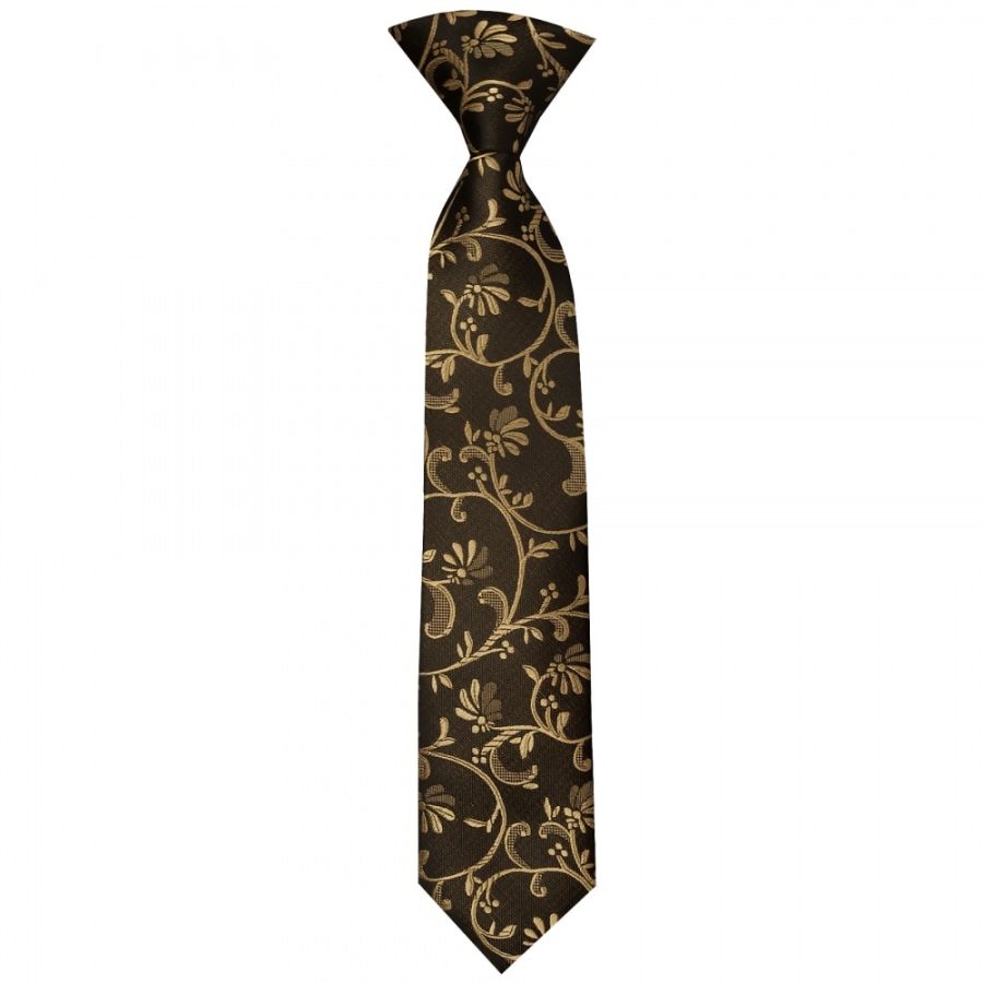 Pre Tied Black with Gold Floral Boys Tie Age 4-7