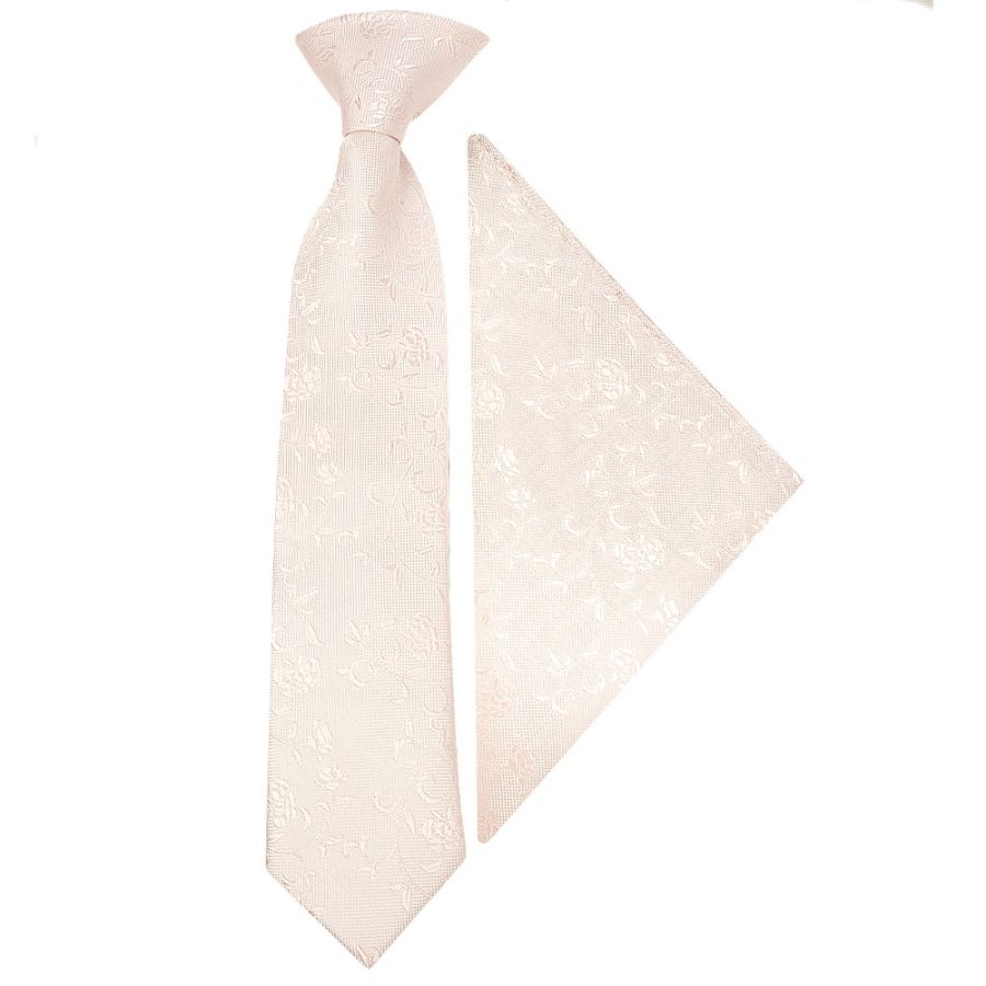 Pre Tied Blush Textured Floral Boys Tie and Pocklet Square Age 4-7 