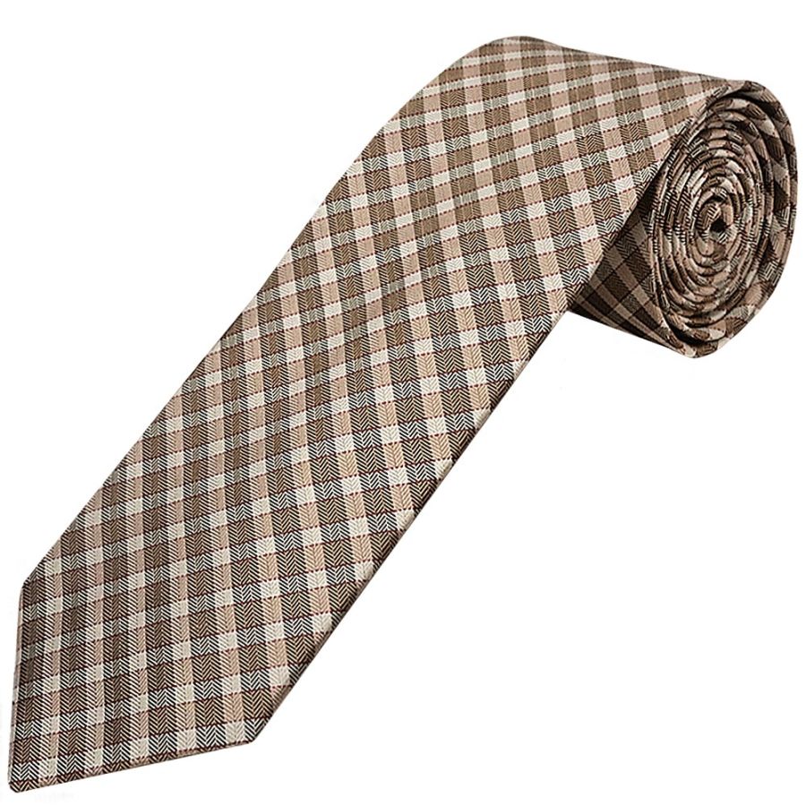 Brown Check Silk Mens Classic Tie and Pocket Square Set