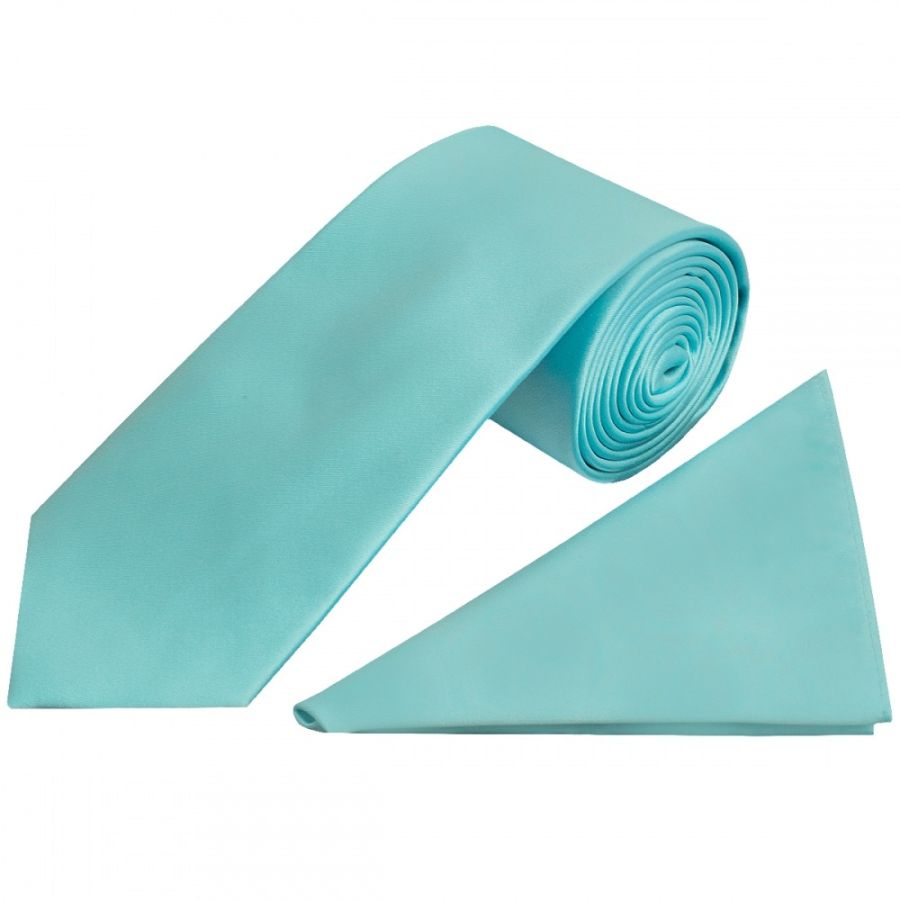 Tiffany Blue Satin Classic Men's Tie Pocket Square Set