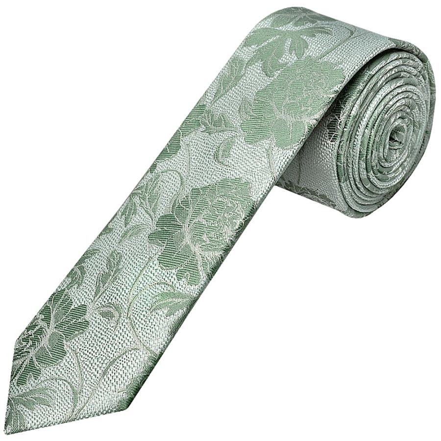 Green Flower Skinny Men's Tie