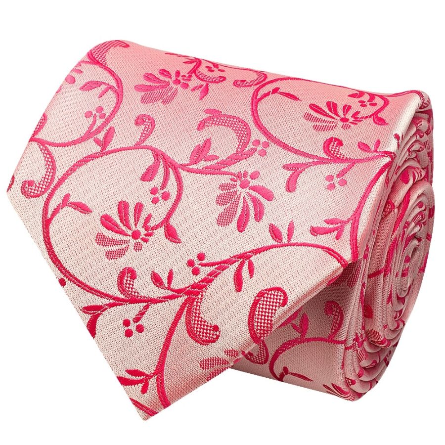 Light Coral Pink Floral Classic Men's Tie and Pocket Square Set