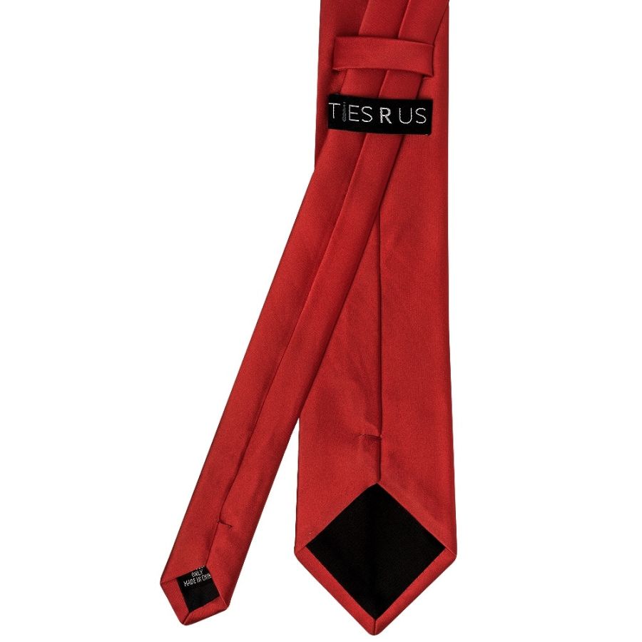 Plain Scarlet Red Satin Classic Men's Tie and Pocket Square Set