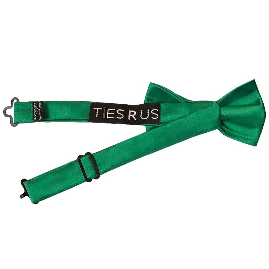 Pre Tied Emerald Green Satin Boys Bow Tie and Pocket Square Set
