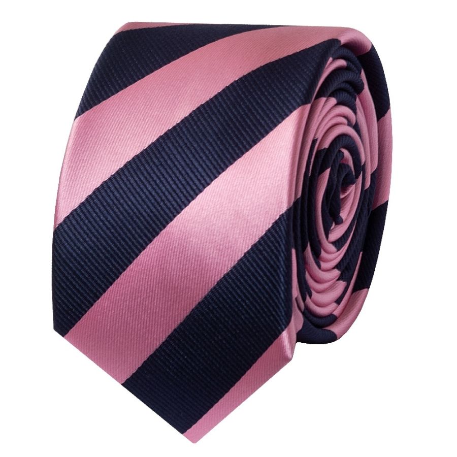 Navy and Pink Striped Skinny Men's Tie