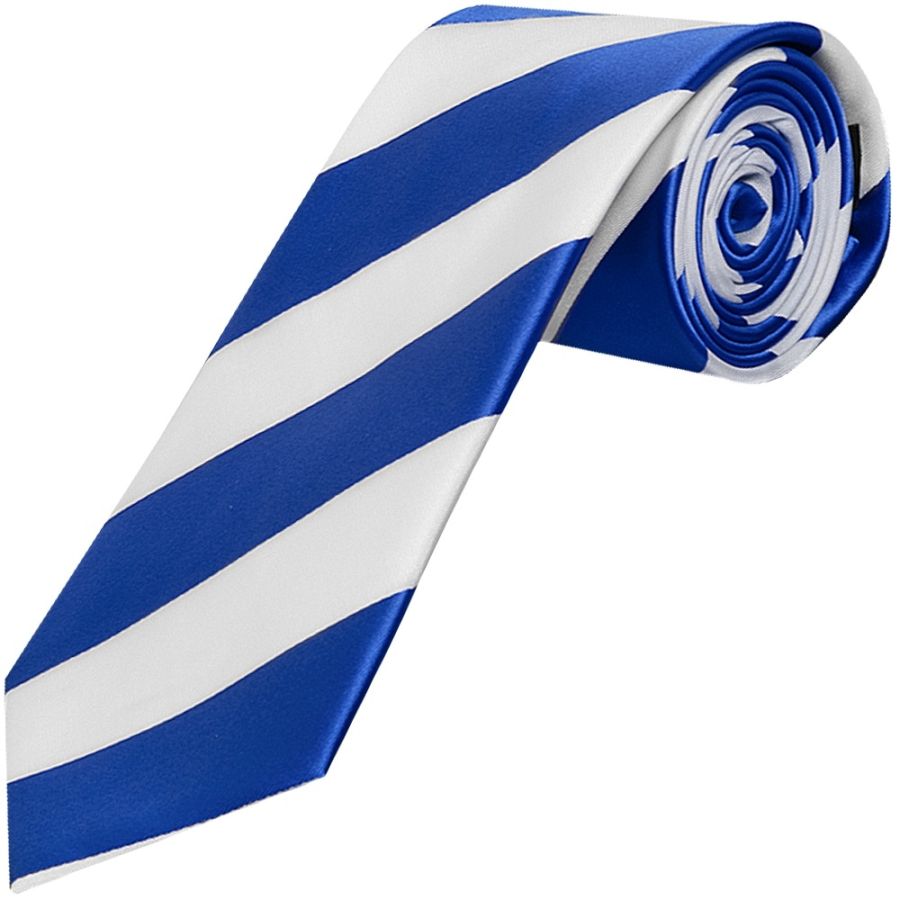 Blue and White Striped Classic Men's Football Tie and Pocket Square Set