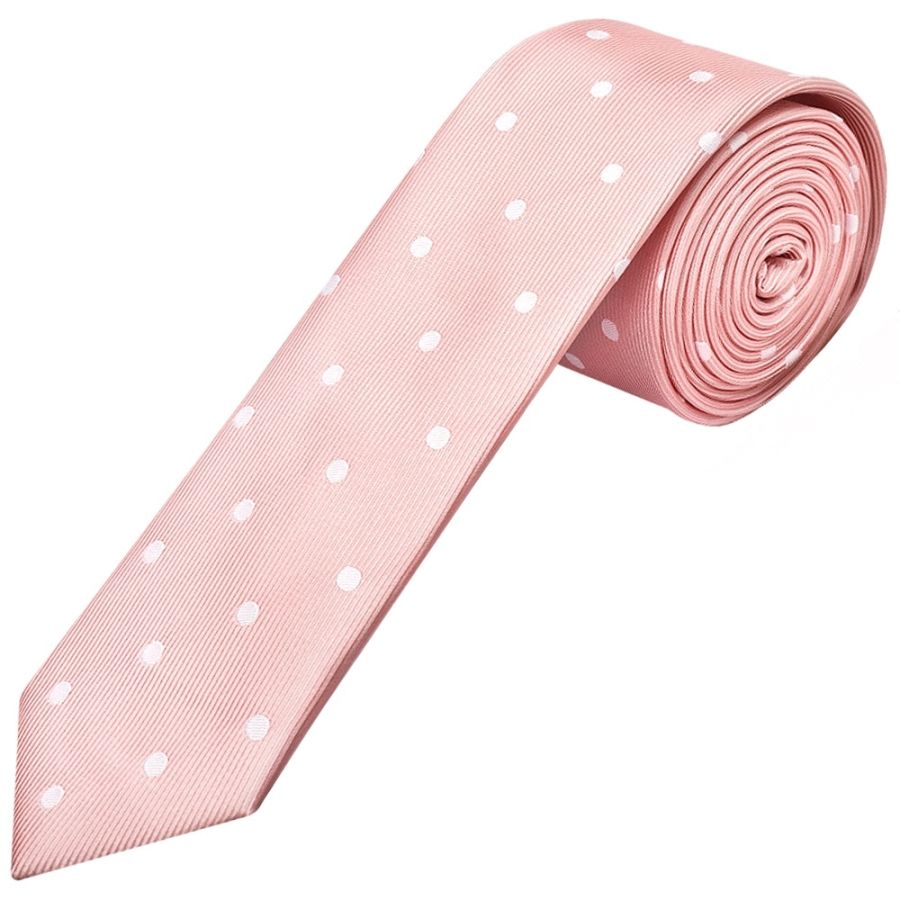 Pink Large White Spot Skinny Men's Tie
