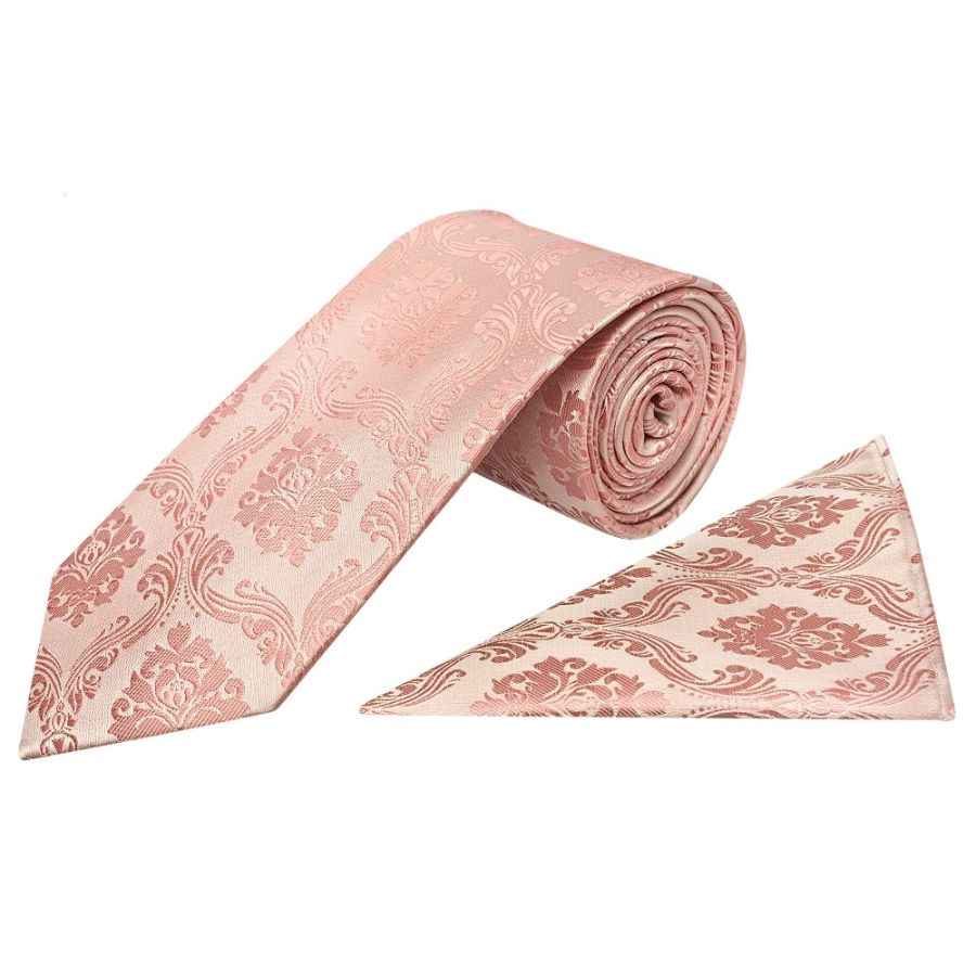 Rose Gold Paisley Classic Men's Tie and Pocket Square Set