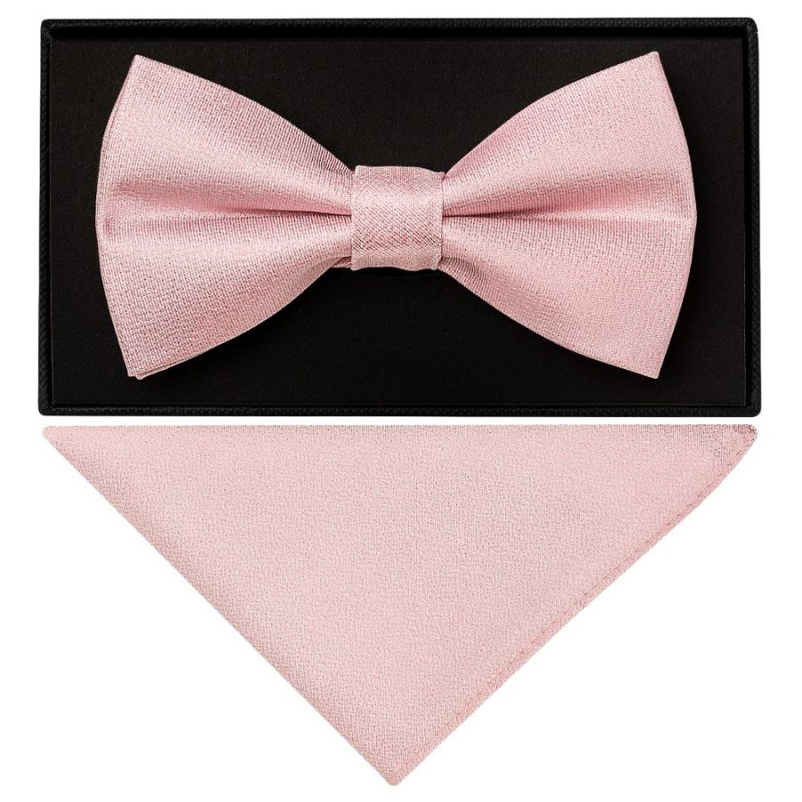 Plain Dusty Rose Silk Mens Bow Tie and Pocket Square Set