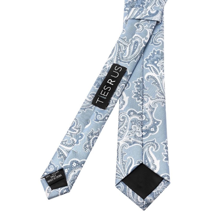 Blue and Silver Paisley Skinny Mens Tie and Pocket Square Set