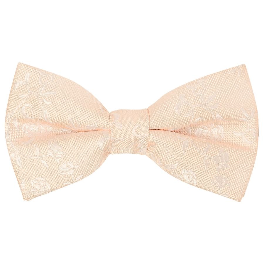 Pre Tied Light Peach and White Floral Boys Bow Tie and Pocket Square Set