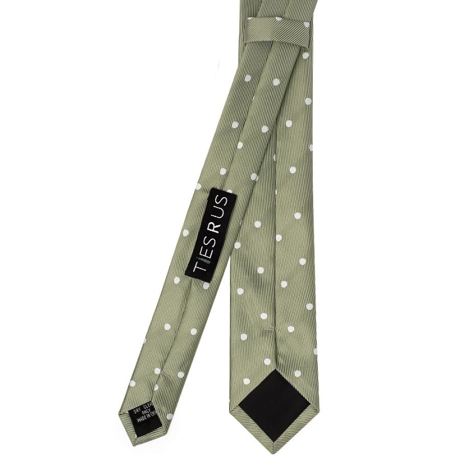 Kahki Green Large White Spot Skinny Men's Tie and Pocket Square Set