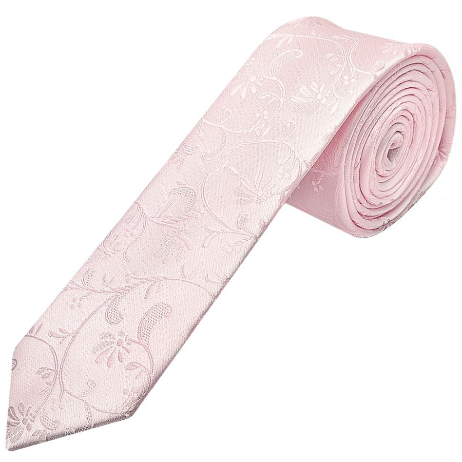 Blush Pink Floral Skinny Boys Tie