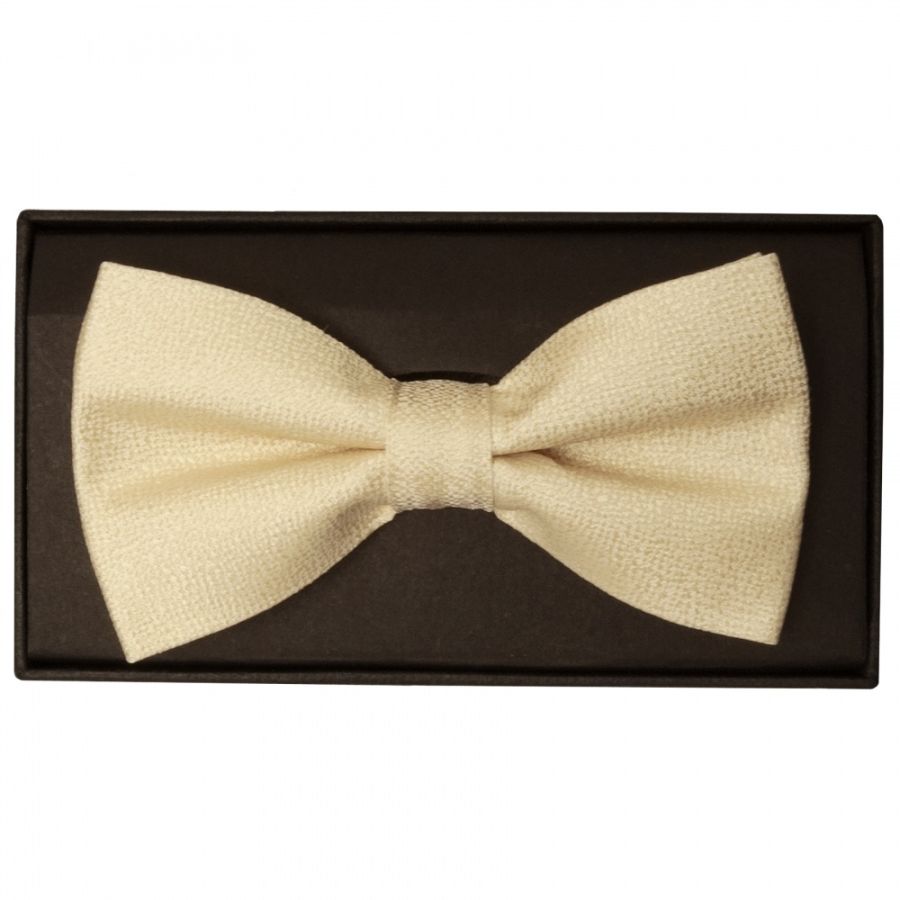 Plain Champagne Textured Silk Mens Bow Tie
