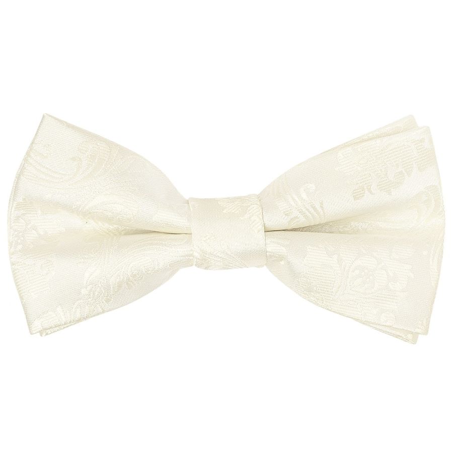 Pre Tied Ivory Paisley Boys Bow Tie and Pocket Square Set