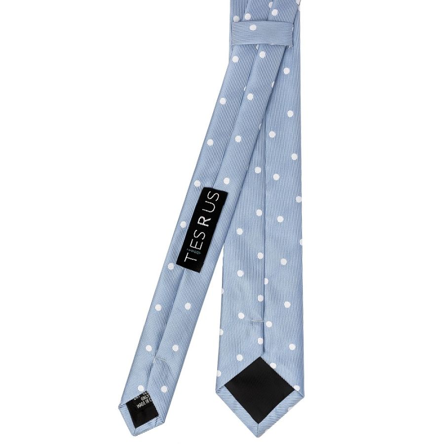 Dusty Blue Large White Spot Skinny Men's Tie