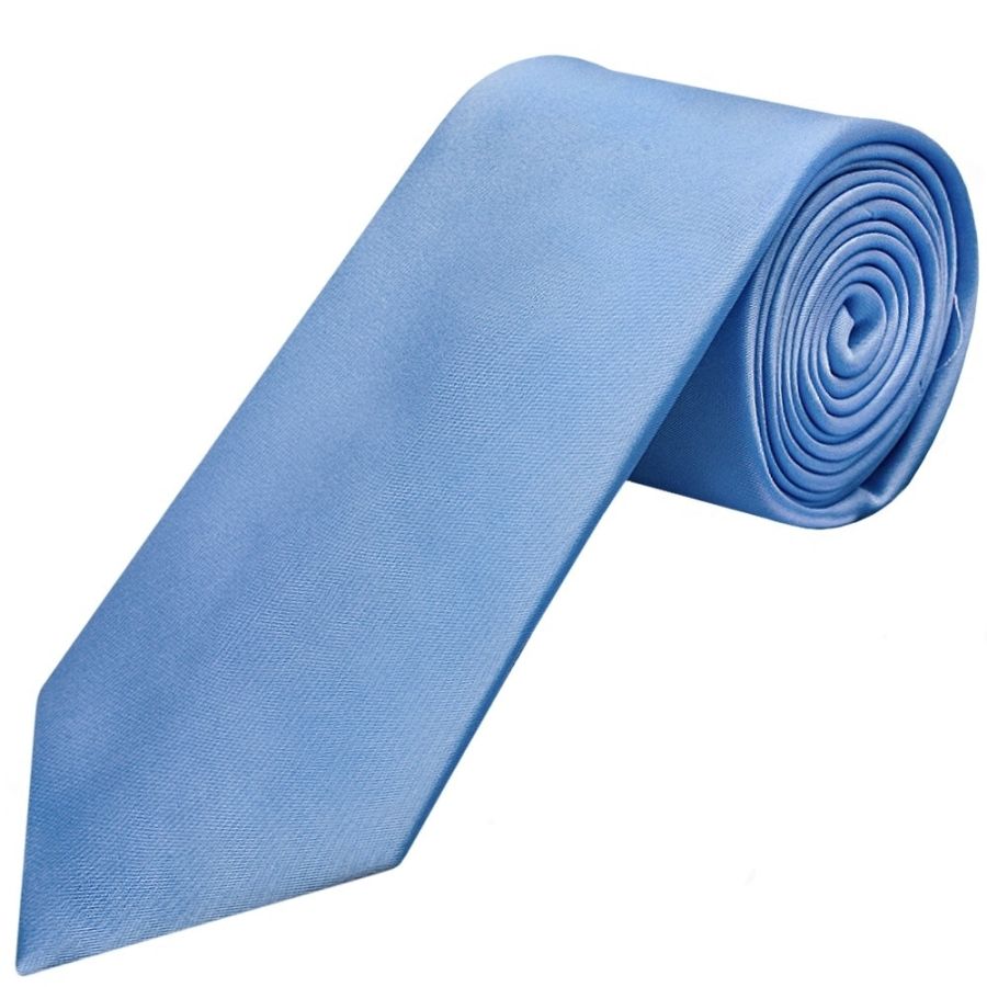 Plain Steel Blue Satin Classic Mens Tie and Pocket Square Set