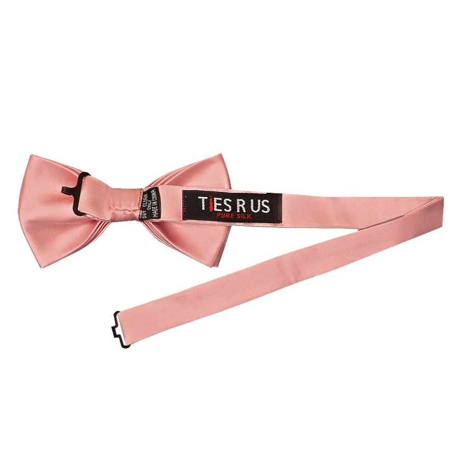 Plain Pink Satin Silk Mens Bow Tie