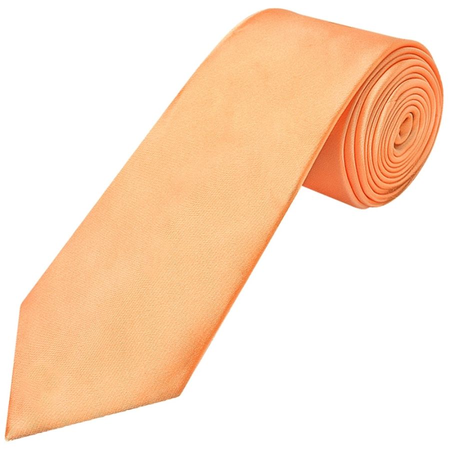 Plain Peach Satin Classic Men's Tie and Pocket Square Set