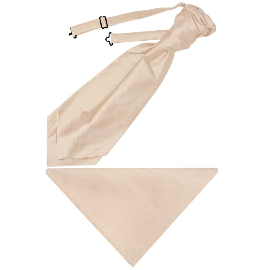 Plain Nude Satin Men's Cravat Tie and Pocket Square Set