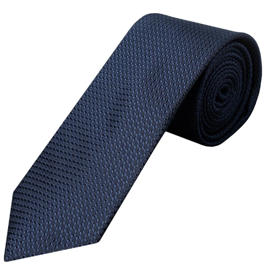 French Navy Textured Classic Tie and Pocket Square Set